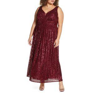 Morgan & Co. Sequin Knit Sleeveless Gown Size 18W Merlot Burgundy Red New